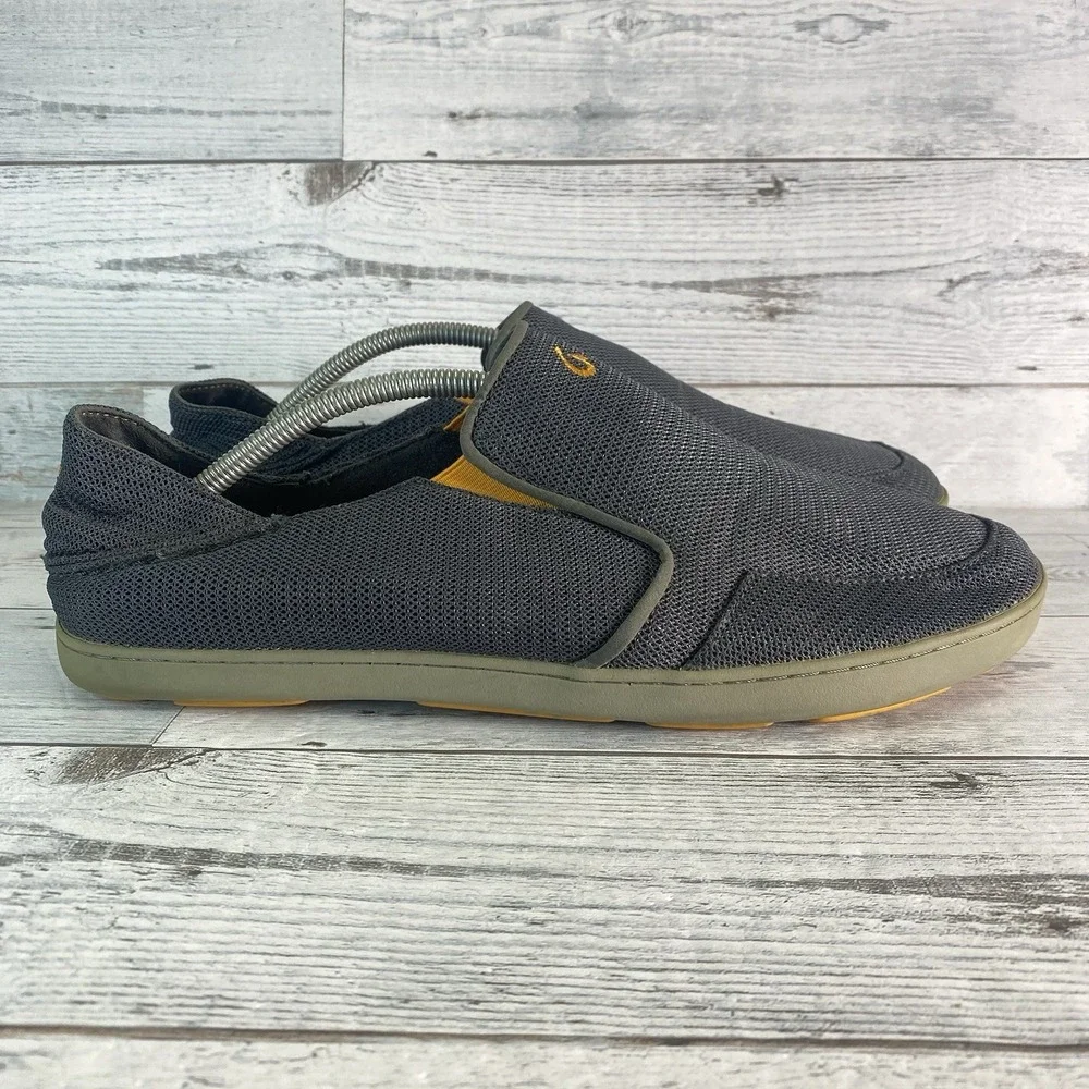 OluKai Nohea Mesh Loafers Mens 12 Gray Orange Slip On Shoes Comfort Casual Beach